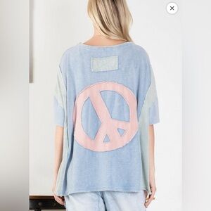 40. BLUE VELVET Pink and Blue Oversized Short Sleeve Tee